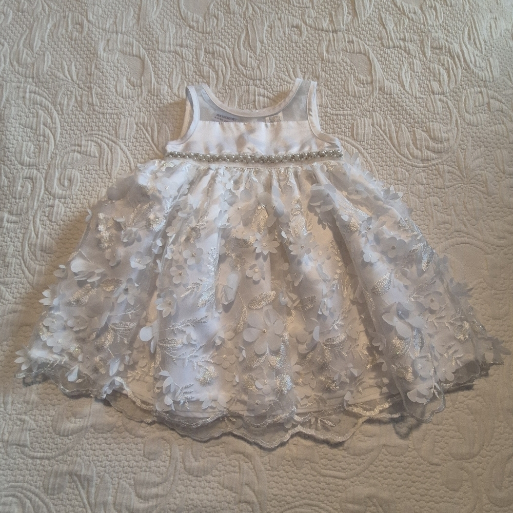 Blueberi Boulevard girls size 12 month white floral party dress flower girl VGUC